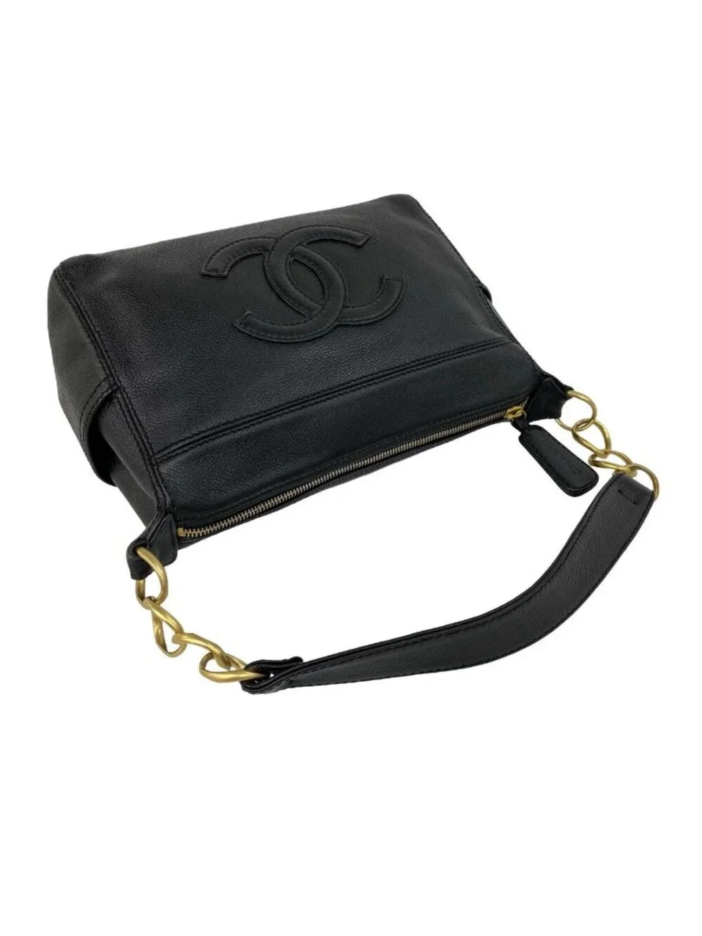 Chanel CC Logo Leather Chain Shoulder Bag Mini Tote Black
